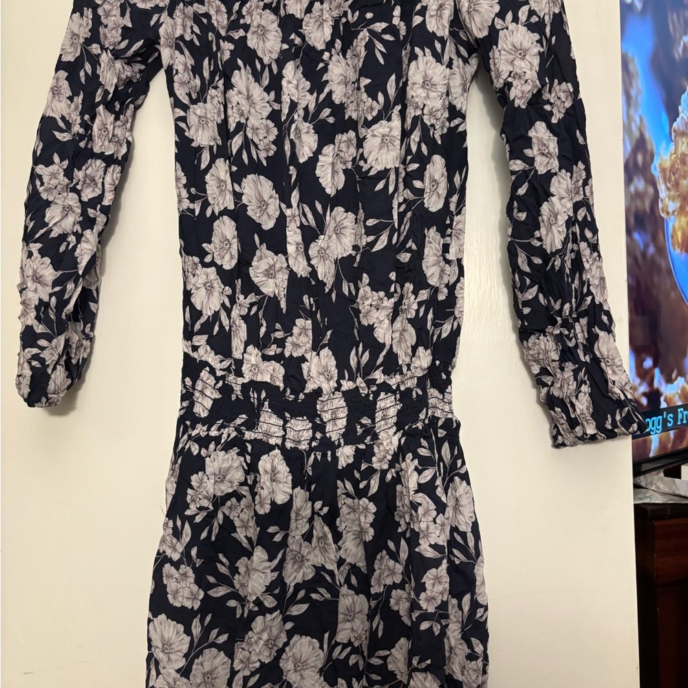 INTERMIX Navy and White Textured Dress